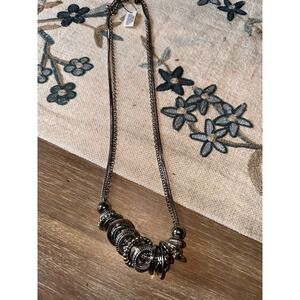 Chicos Necklace Rings Silver Tone‎ Multi Strand Chain Statement Jewelry